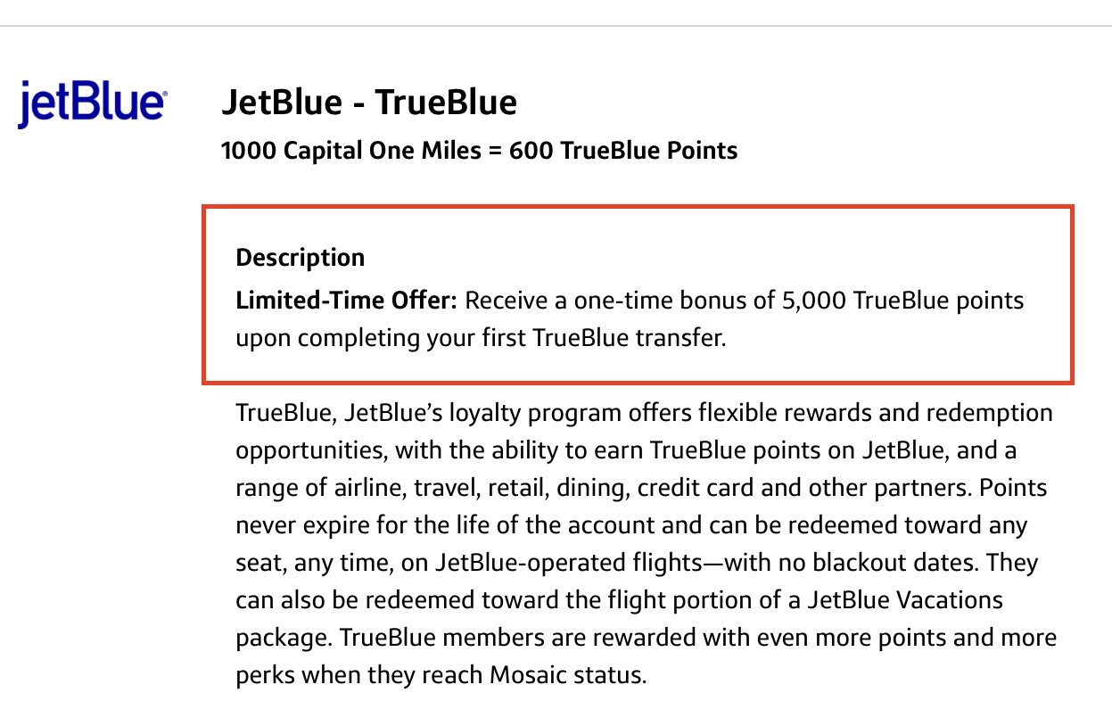 JetBlue capital one 5,000 point bonus